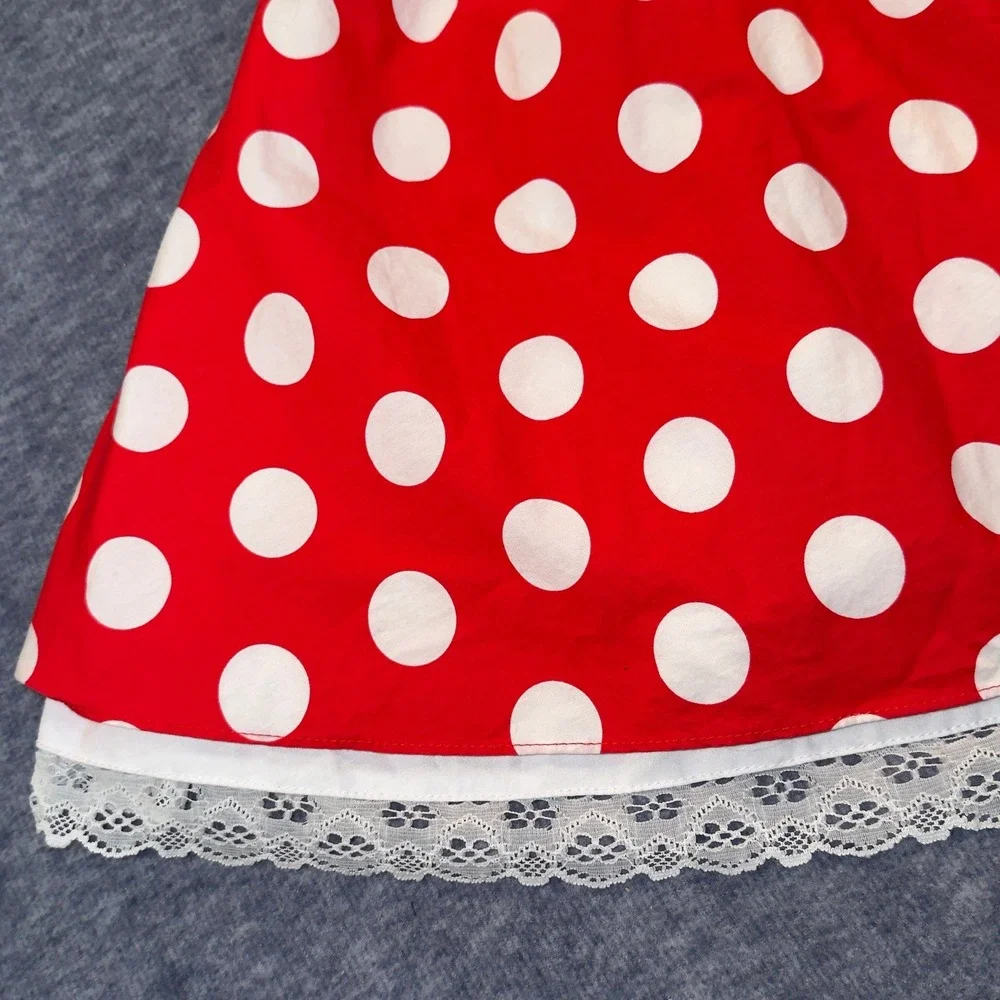Disney Parks Minnie Mouse Dress Costume Girls Medium Red Polka Dot Lace Trim